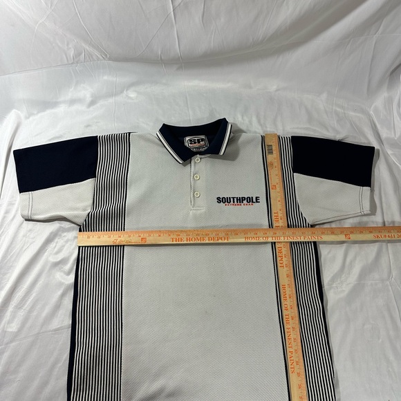 VINTAGE Y2K BAGGY SOUTHPOLE EXTREME GEAR WHITE POLO SHIRT EMBROIDERED WHITE/NAVY - Picture 2 of 10